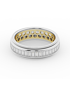 Spinning Baguette Lab Grown Diamond Men’s Eternity Band in 14K White and Yellow Gold