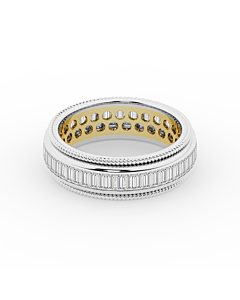 Spinning Baguette Lab Grown Diamond Women’s Eternity Ring in 14K White and Yellow Gold