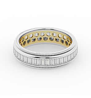 Spinning Baguette Lab Grown Diamond Men’s Eternity Band in 14K White and Yellow Gold