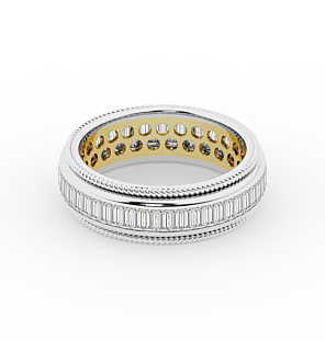 Spinning Baguette Lab Grown Diamond Women’s Eternity Ring in 14K White and Yellow Gold
