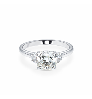 2 1/4 ct. tw. Cushion 3 Stone Halfmoon Ring in 14k White Gold