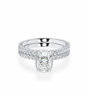 2 ct. tw. Elongated Cushion Halo Bridal set in 14k White Gold