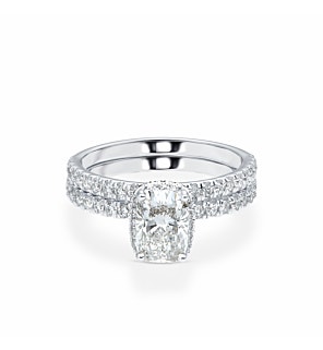 2 ct. tw. Elongated Cushion Halo Bridal set in 14k White Gold