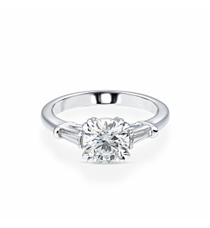 1 3/4 ct. tw. Round 3 Stone Baguette Ring in 14k White Gold