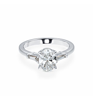 1 3/4 ct. tw. Oval 3 Stone Baguette Ring in 14k White Gold