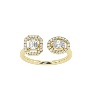 Emerald and Oval Double Halo Fashion Ring